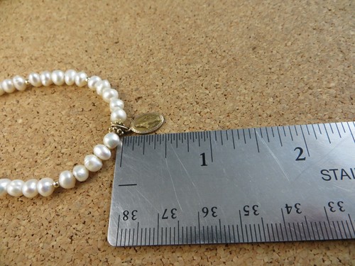 Genuine White Pearl 12k Gold Filled Tiny O Mary Pendant 16" Strand Necklace #518 - Picture 12 of 12