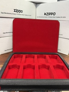 Leather Zippo Display Box For 8 Lighters Beautiful Red Padded Inlay Used