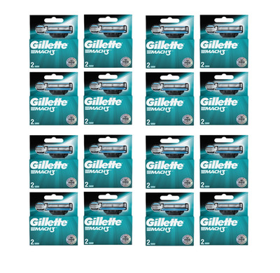 32 Count Gillette Mach3 Razor Blade Refill Cartridges for Mach 3 (16 Packs of 2)