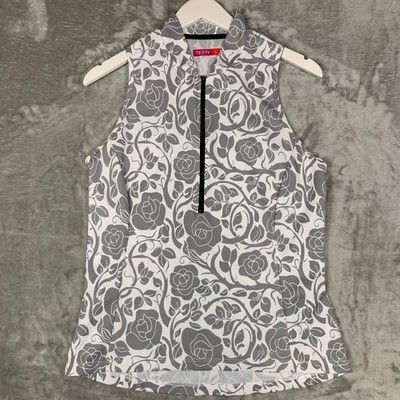 Terry Womens Sleeveless Cycling Jersey Grey White Floral Rose Half Zip Large USA