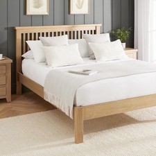 Image of Double Size Bed Cheshire Whitewash Solid Oak 4ft 6in Bedroom Frame Low Footboard
