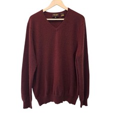 ISAIAH CIARRAI Mens Pure Cashmere Deep Maroon Brown V-neck Fall Sweater Size XL