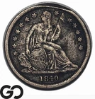 1840 Seated Liberty Dime w/ Drapery *Key Date, Low Mintage* VF Rim Damage