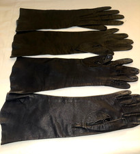 2 Pairs Vintage Women Elbow Length Black LEATHER GLOVES France