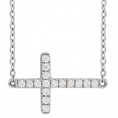 Women's 1/4Ct Diamond Sideways Cross 14k Gold 18'' Lab Grown