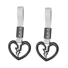 2Pcs Broken Heart Shaped Car Handle Straps, Car Hanging Black / White Strap