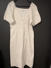 Madewell Puff Sleeve Button Wrap Midi Dress In Undyed Stripe Size 12 - MSRP $118