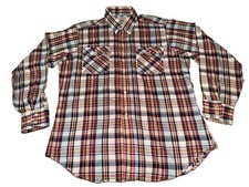 Vintage 70s 80s Levis Mens Western Plaid Shirt Cowboy Rockabilly White Tab XL