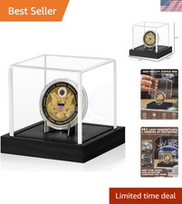 Stylish Black Acrylic Coin Showcase with Alloy Holder Wood Base, 3.14 Inches