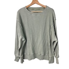 American Eagle Seriously Lived-In Waffle Knit Thermal Sweatshirt Sage Green XS