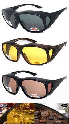 1 or 2 Pair Polarized Shield FIT OVER SUNGLASSES COVER All Glasses Drive Fishing