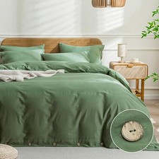 Cotton Duvet Cover Full Size - Comforter Cover with Button Full 80" 90" Green