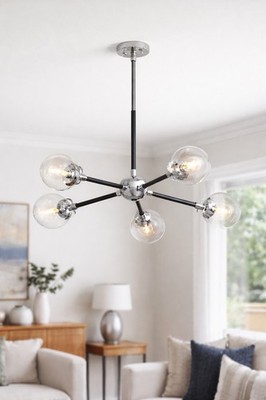 JONATHAN Y Caleb 6-Light Black and Brass Cluster Pendant Light