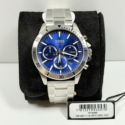 極美品 HUGO BOSS 「BOSS ONE」 ネイビー 46 BOSS現行 Hugo Boss Troper 1514069 Chronograph Blue Dial Silver Steel