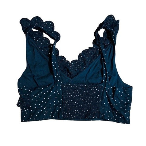 Camicetta American Eagle donna L nera a pois crop top scollo con volant AE lattaia - Foto 8 di 8