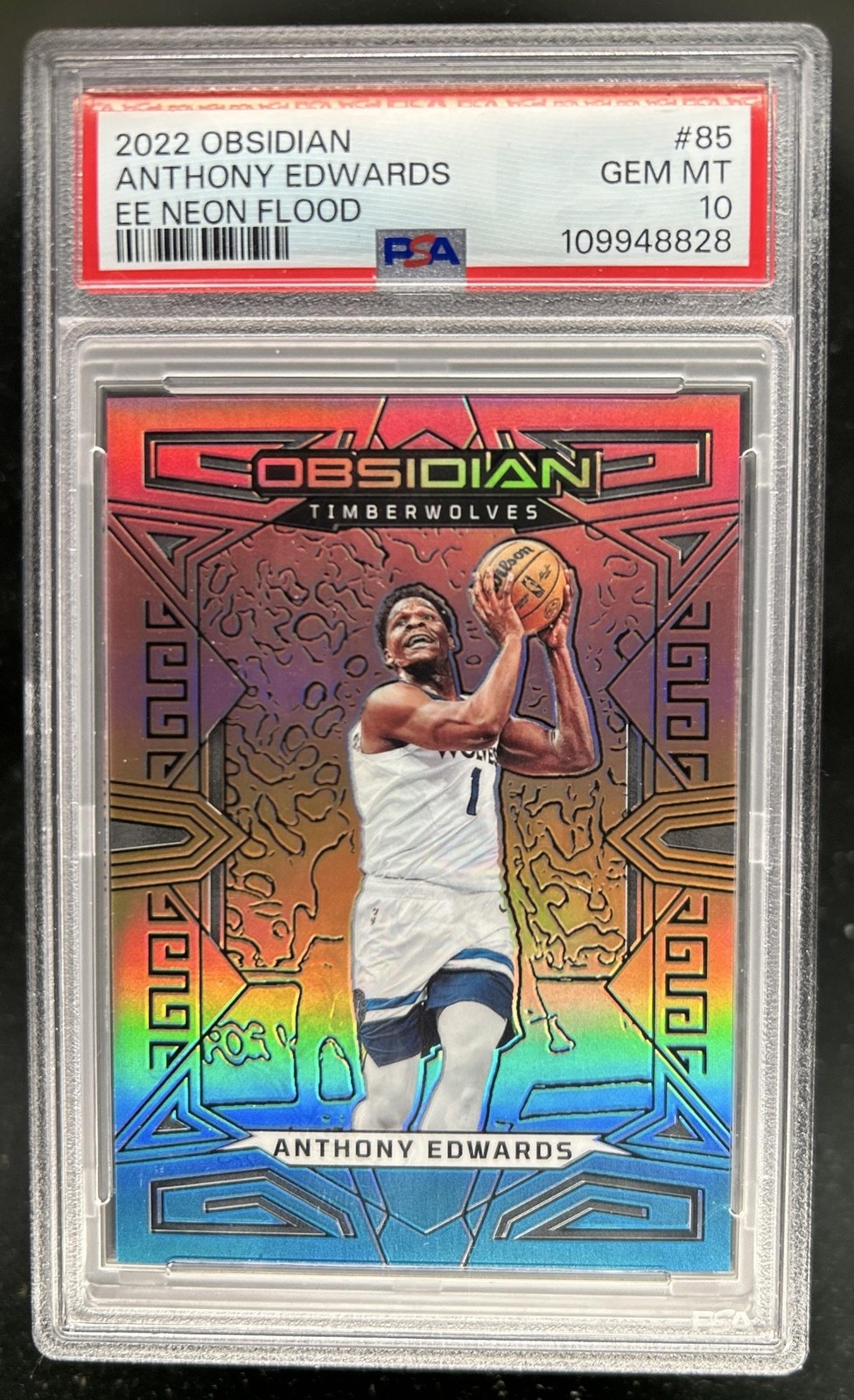 2022-23 Panini Obsidian Anthony Edwards Electric Etch Neon Flood #85 PSA 10 view 1