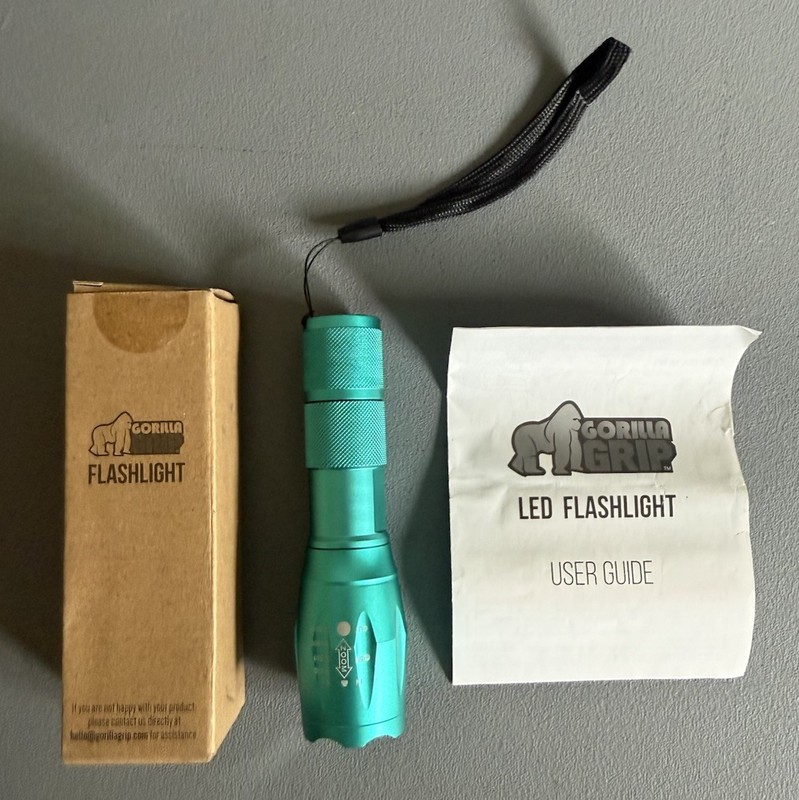 Gorilla Grip LED Compact Flashlight 5.3 x 1.5 x Inches Turquoise 5 Modes New