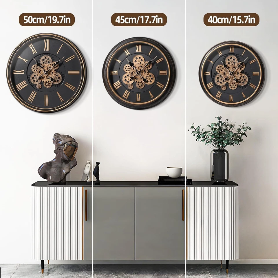 Large Wall Clock with Moving Gear, 45Cm / 18 Inch Retro Wall Clock for Living - Image 4 of 4