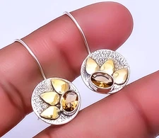 Smokey Gemstone 925 Sterling Silver Two Tone Handmade Earring 1.25" E_9339_124_8