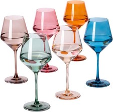 Colored Wine Glasses Set of 6-17oz, Hand Blown Crystal Colorful Wine Glasses