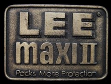 KH01145 VINTAGE 1970s LEE MAXI II PACKS MORE PROTECTION BRASSTONE BUCKLE