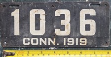 1919  CONN CT CONNECTICUT Side Car Motorcycle license plate #1036 all original