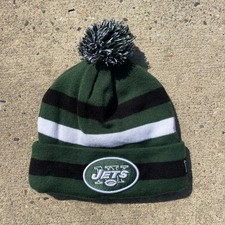 New York Jets Beanie Hat Green White Black Striped Winter
