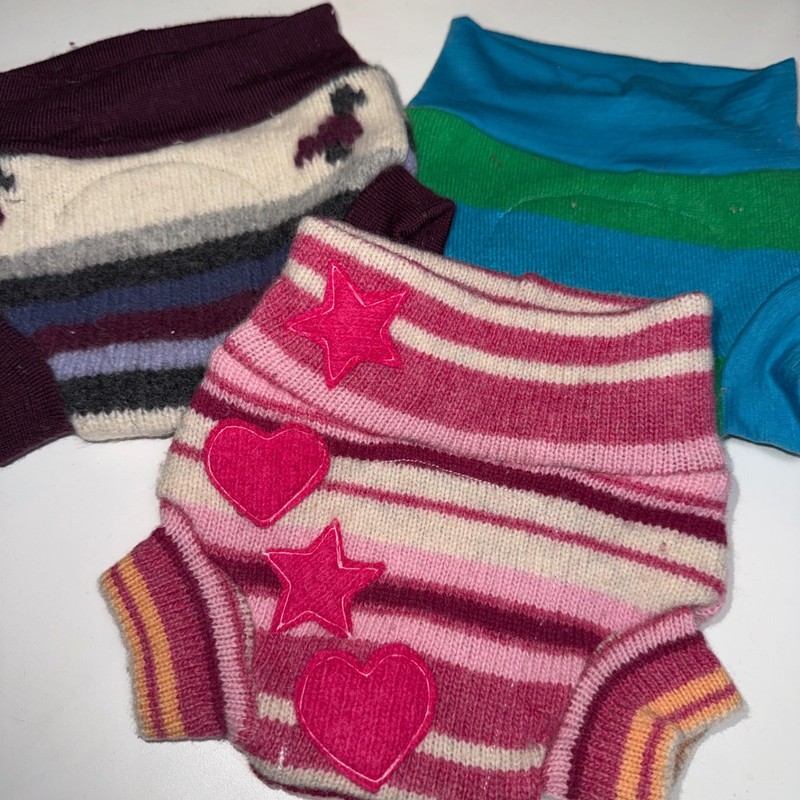 3 Handmade Upcycled Wool Diaper Covers Size XS - Preemie-3M  5-10 lb Imperfect