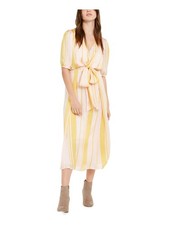 LEYDEN Womens Blouson Tea-Length Dress Pink Tie Short Sleeve Formal Juniors XS