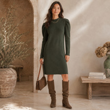 Gibson Latimer NWT XL Green Rib Knit Midi Dress Long Sleeve Stretch Fall