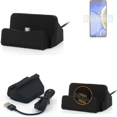 Dockingstation für HTC Wildfire E Plus schwarz Lade Station Micro USB Dock Kabe