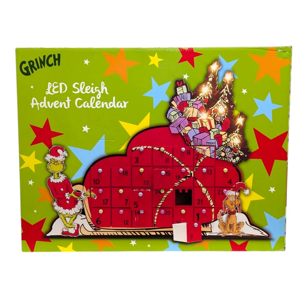 Christmas LED Sleigh Advent Calendar with 24 Compartments – Festive Grinch Them - Image 3 of 4