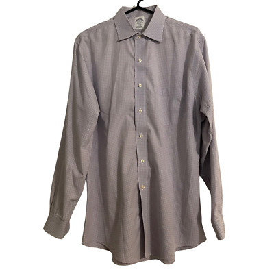 Brooks Brothers 16 1/2 34 Wisteria Check Dress Shirt Cotton Regent Non Iron XL