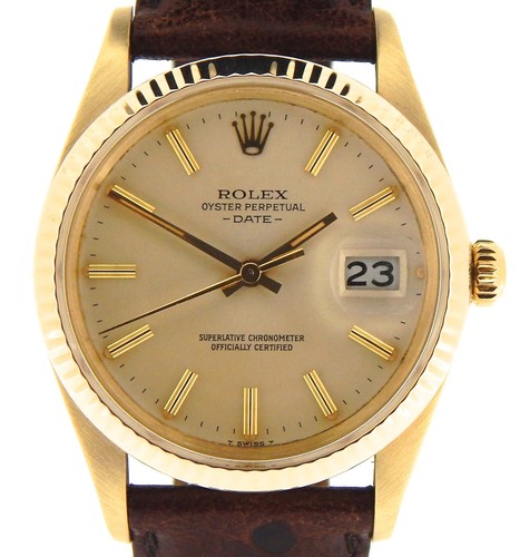 Rolex Date 15037 Mens Solid 14KT 14K 