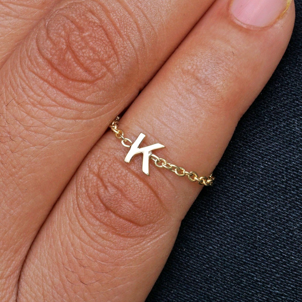 Solid 14K Yellow Gold A TO Z Initial Ring Stackable Minimalist