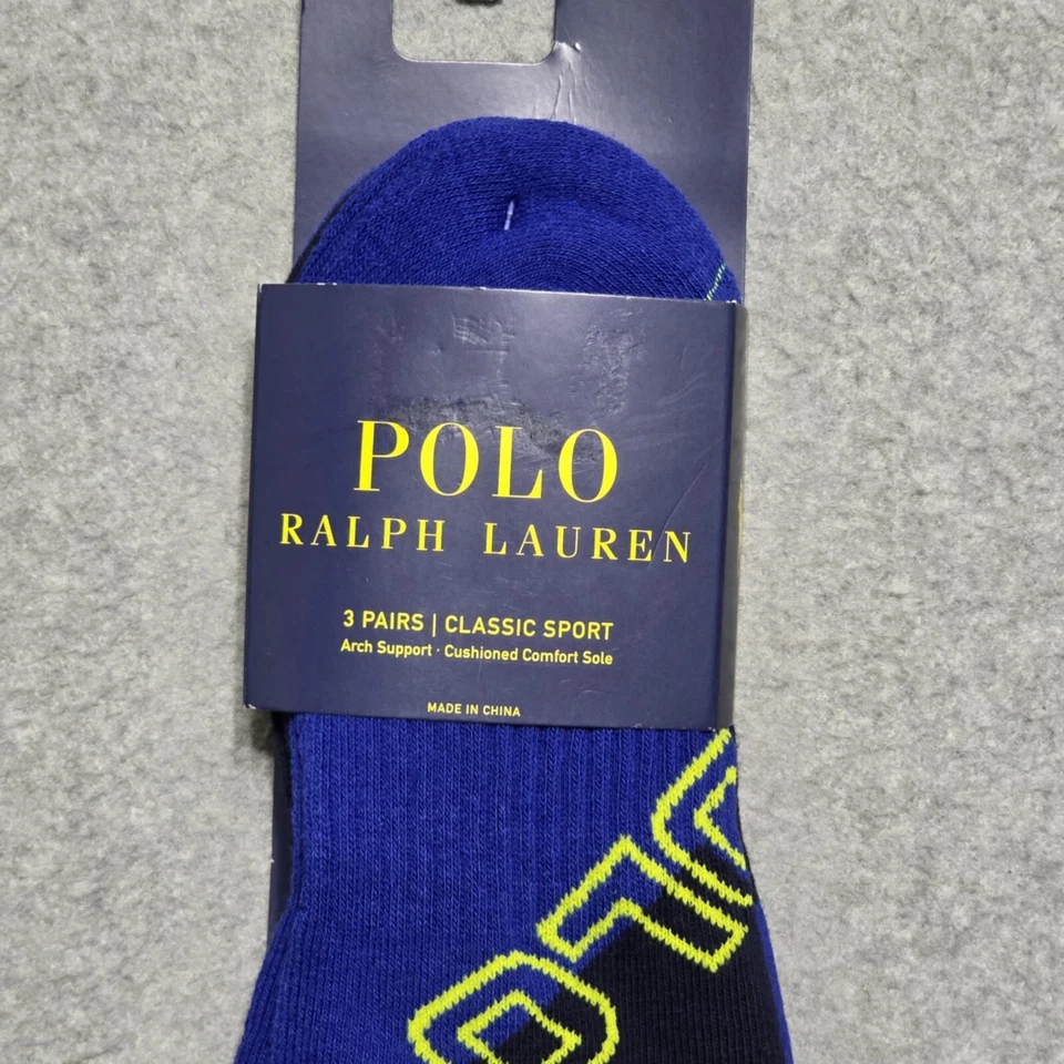 Polo Ralph Lauren Classic Sport Quarter Socks Mens Large 10-13 Navy Blue Green - Image 3 of 4