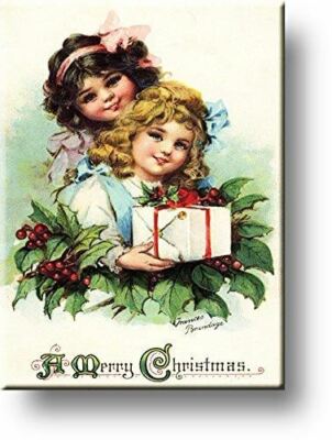 Girls with Christmas Present, Merry Christmas by Frances Brundage Picture on Str