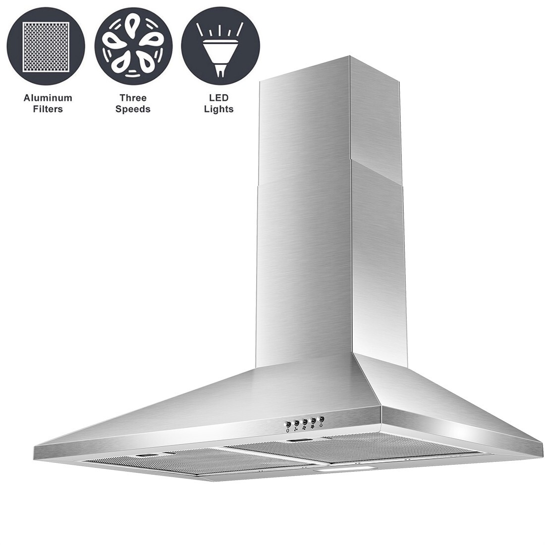 30inch Wall Mounted Kitchen Range Hood 450CFM Stainless Steel Cooking vent LED