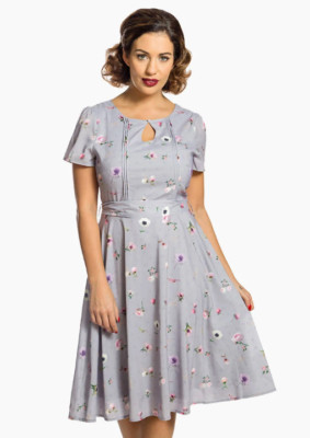 Lindy Bop Vintage Tee Kleid Bretta Flieder Blumen Vintage Retro Tageskleid Gr. 12