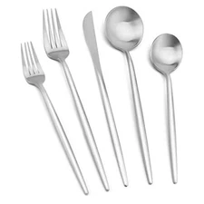 Matte Silverware Set 20 Piece Stainless Steel Cutlery Flatware Set Kitchen Ut...