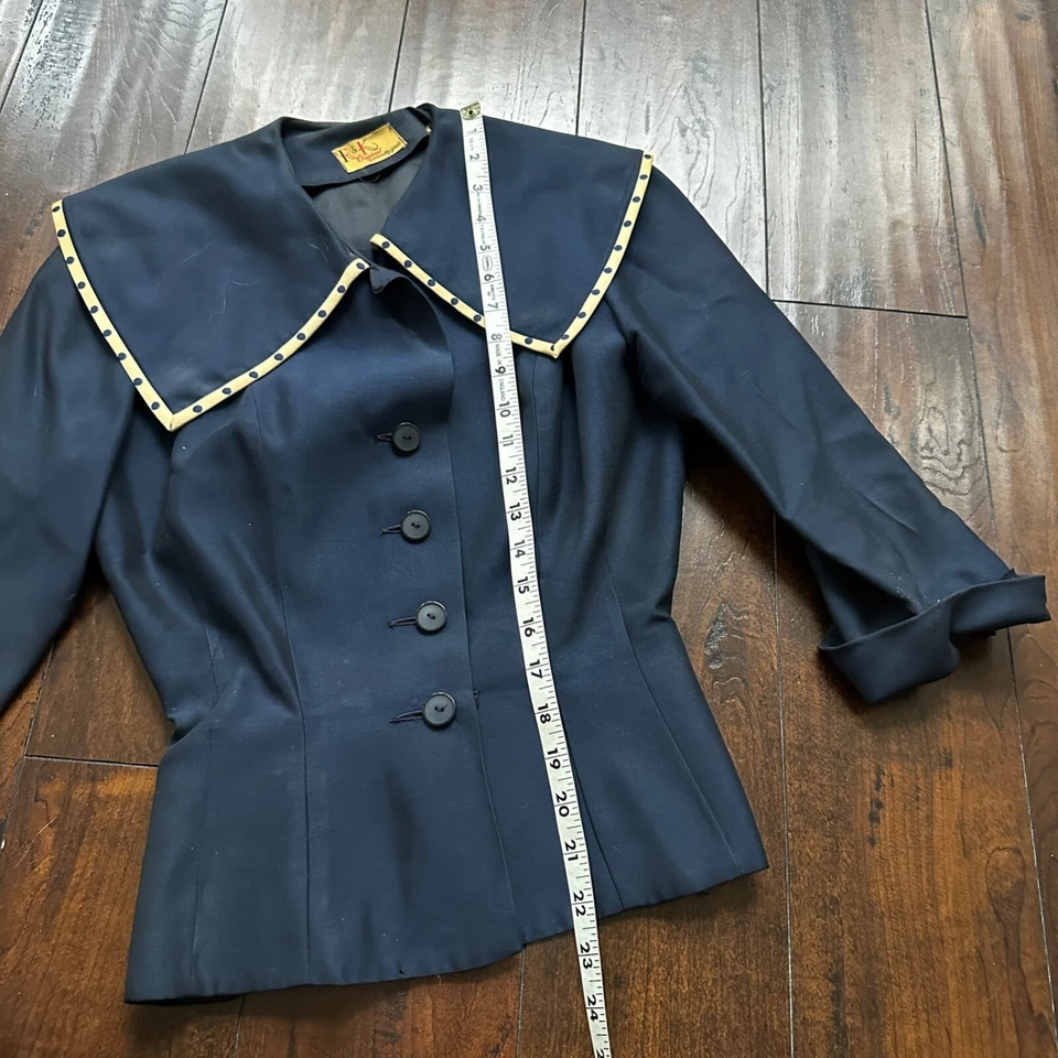 Vestido largo vintage real de los años 40 R & K original azul marino con botones para mujer años 40 Foto 3 de 4