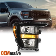 For 2021-2023 Ford F150 Pickup Halogen Type Headlight Headlamp Passenger Black