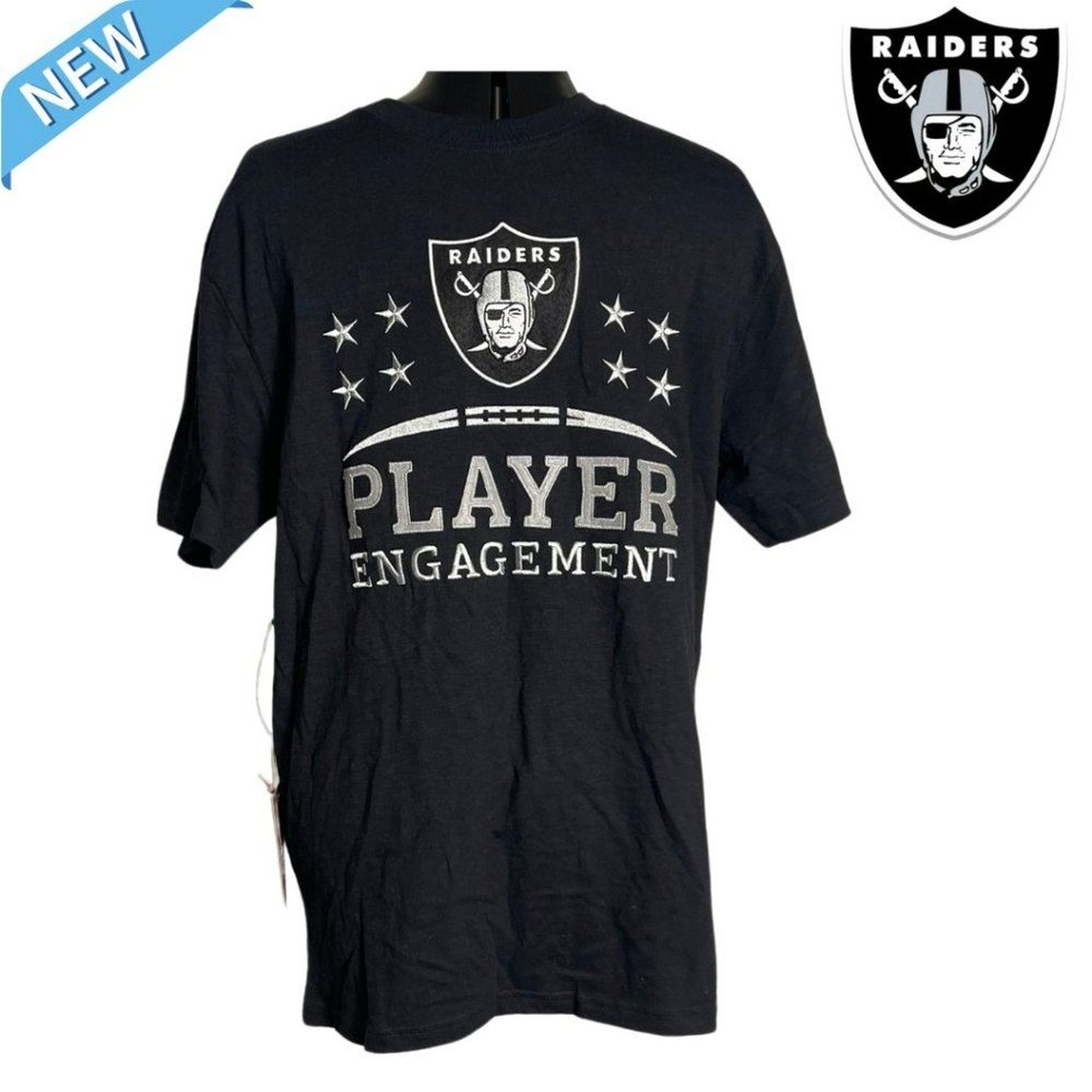 Vintage NFL Raiders Embroidered Shirt Black Silver Mitchell & Ness Men's Medium