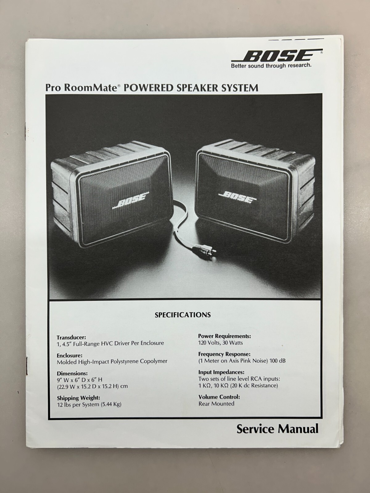 Bose Pro RoomMate Original Service Manual Free Shipping
