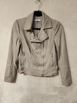 Just Jeans Womens Jacket Size Grey Faux Suede Zip Front Biker