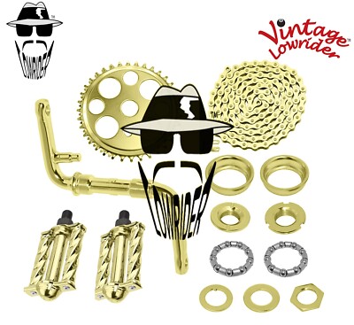 Vtg LOWRIDER - Regular CRANK PKG - Lucky 7 Mini Square Twisted Pedal Gold