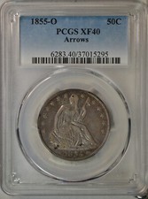 1855 O Seated half dollar, Arrows, PCGS XF 40
