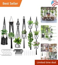 Elegant 6-Pack Macrame Plant Hangers with Hooks - Stylish Indoor or Outdoor Use