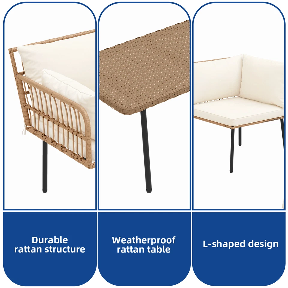 Набор уличной мебели из 4 предметов из ротанга секционный стол и стул с подушками - Изображение 4 из 4