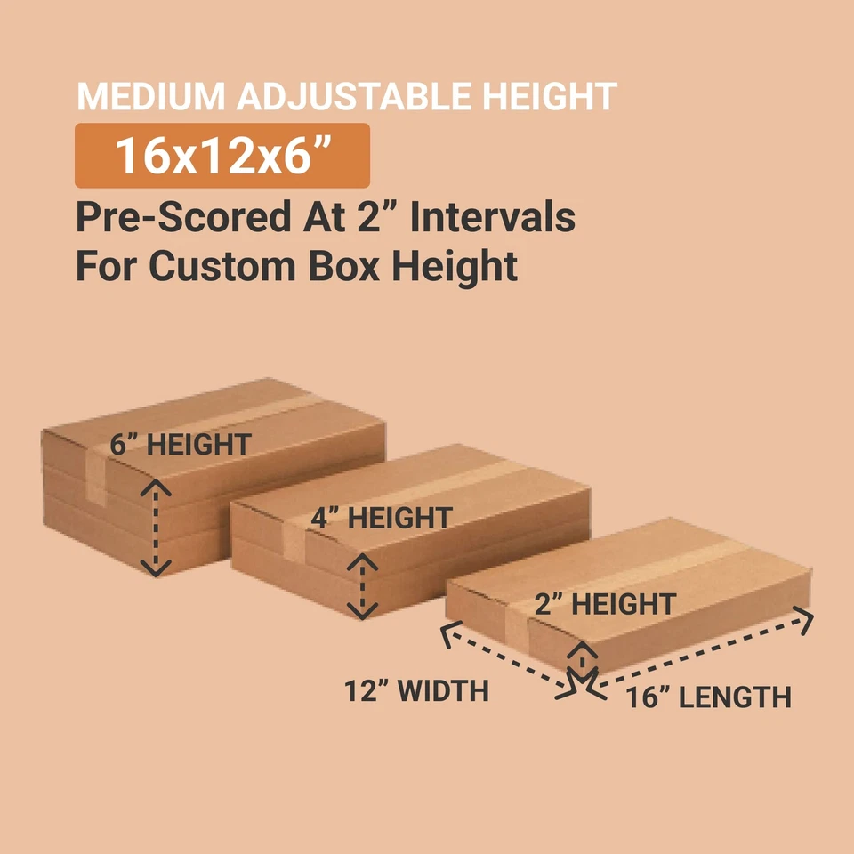 25 Pack Heavy Duty Multi Depth Shipping Boxes 16x12x6 for Moving and Storage - Image 3 of 3